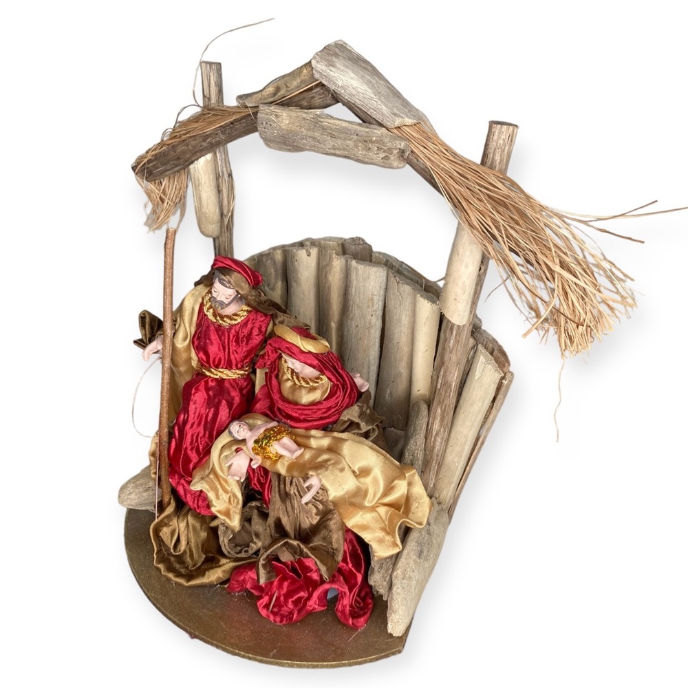 🎄XMAS🎄 Christmas Nativity Red Gold Mary Baby Jesus Wood Display Holiday Decor - Picture 4 of 6